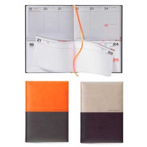 Agenda Papel Extrablanco 2 Tintas Listón Separador Naranja