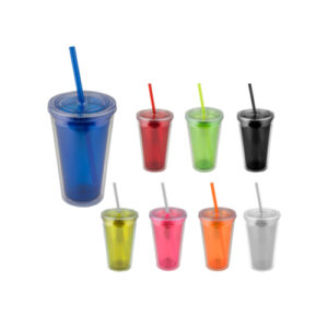 Vaso de Doble Pared de Plástico con Popote